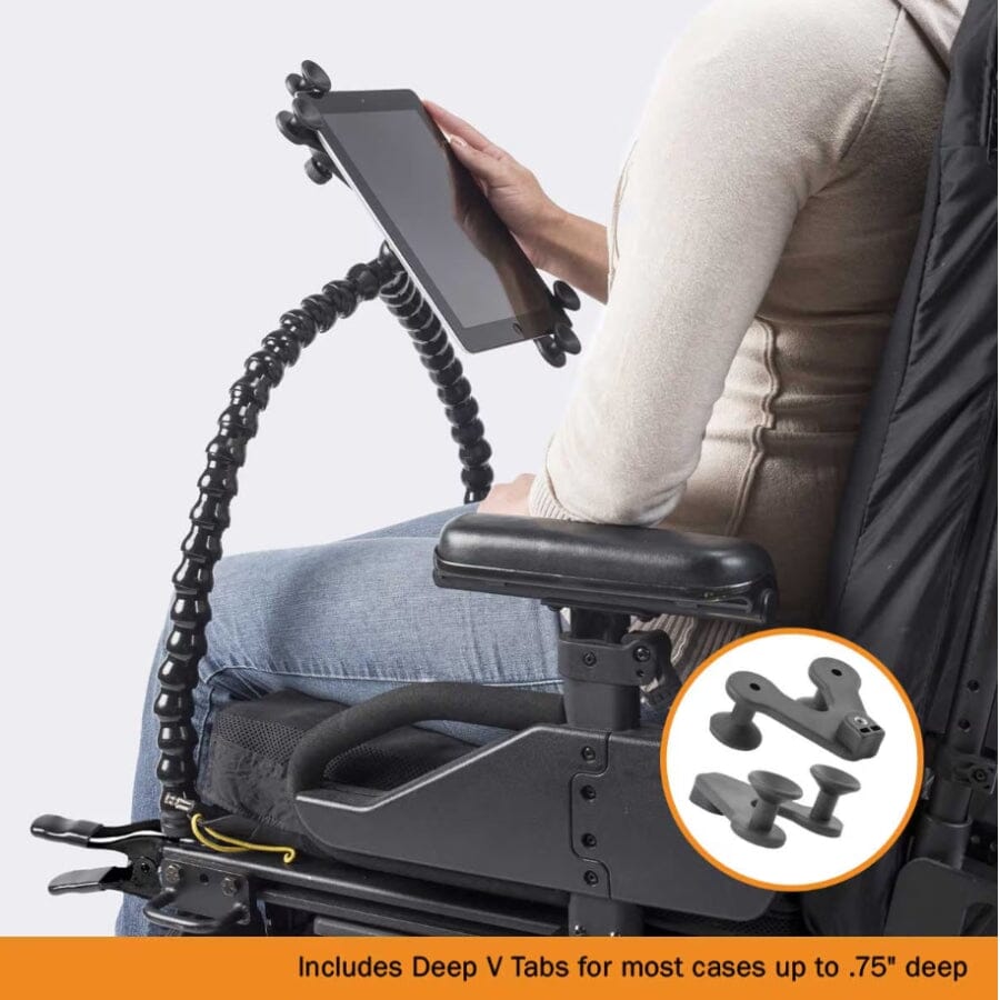 Tablet Holder with Deep V-Tabs, 18" Dual Arms and Spring Clamps - Bridges Canada